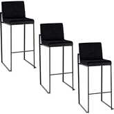 Fuji 30" High Back Bar Stool in Black Steel & Black Velvet (Set of 3)